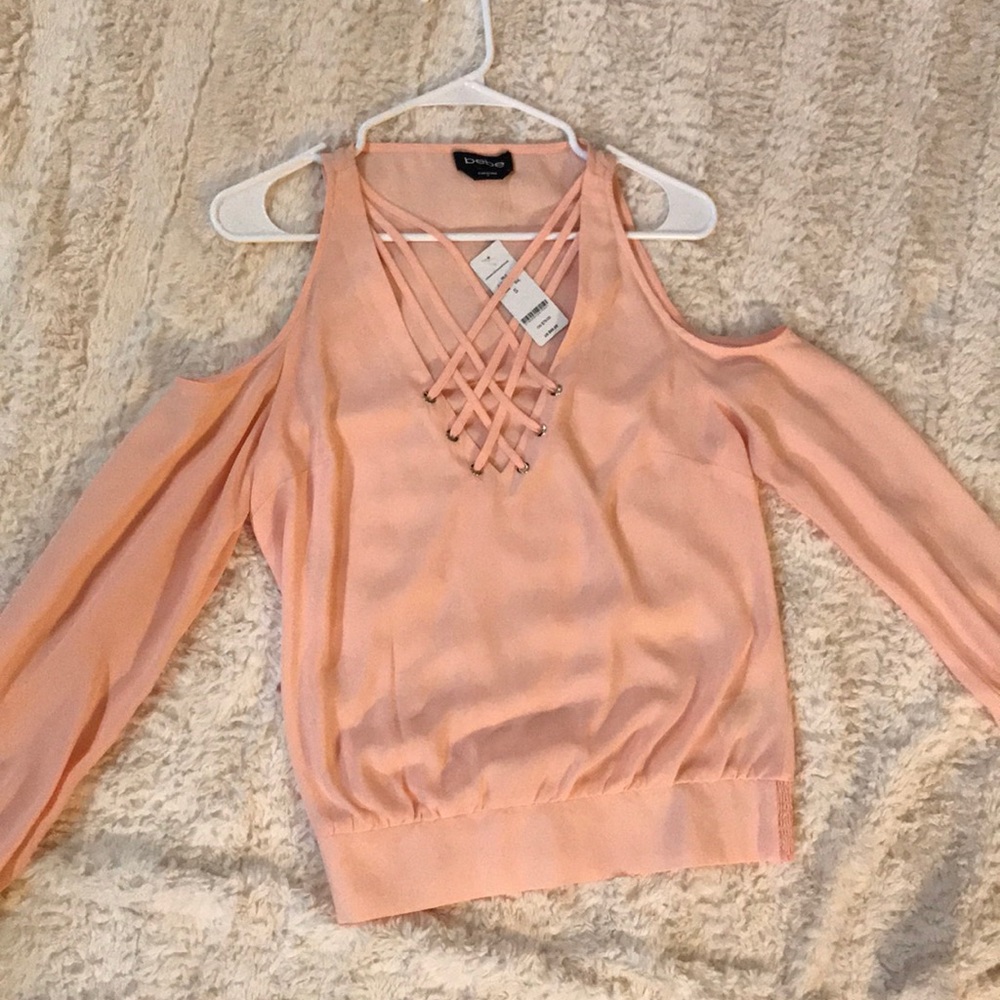 Bebe Women’s Long Sleeve Peach Sheer Top
